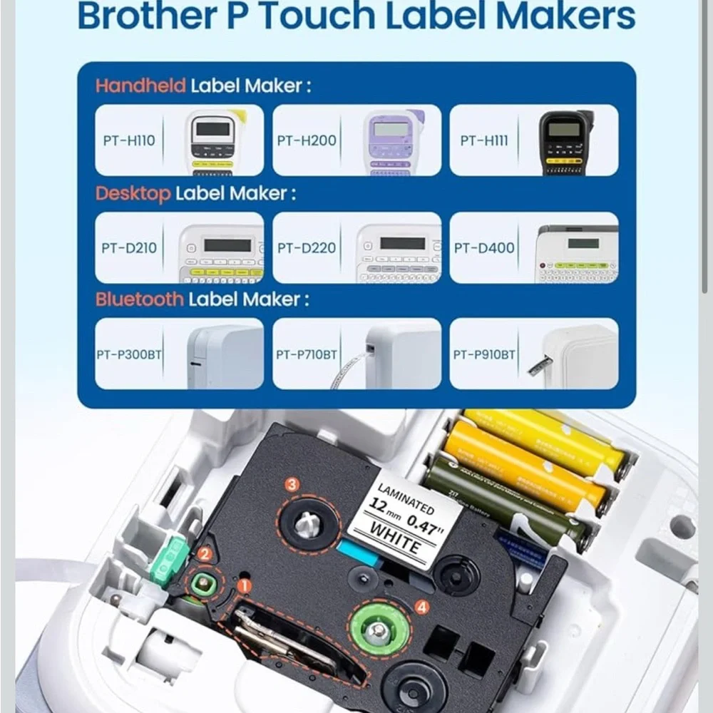 Labelife 6Pk Label for Brother P Touch Label Tape 12mm 0.47 Laminated White